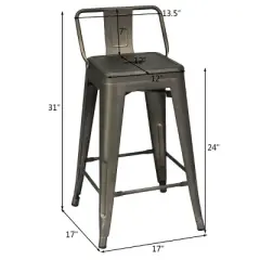 Costway Set of 4 Low Back Metal Counter Stool 24'' Seat Height Industrial Bar Stools GunBlack