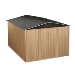 Outdoor Storage Shed, 8x8FT Large Metal Storage Shed, Metal Garden Tool Shed w/Roof, Door & Lock, Waterproof & Anti-UV, for Patio Garden Yard, Brown