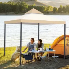 Yescom 10x10Ft UV30+ Gazebo Replacement Top for 2 Tier Outdoor Canopy Cover Patio Backyard Party Deck Sand+Ivory Beige