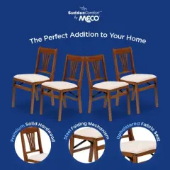 MECO Stakmore Urn Premium Solid Wood Dining Table Folding Chair Set with Fabric Padded Upholstered Seat, 4 Pack, Fruitwood/Blush