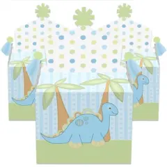 Big Dot of Happiness Baby Boy Dinosaur - Treat Box Party Favors - Baby Shower or Birthday Party Goodie Gable Boxes - Set of 12