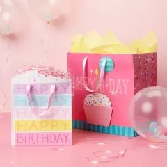 Cake Piece Medium Gift Bag - Spritz&trade;: Multicolor Birthday Gift Bag, Food Pattern, 12.75" x 10" x 5"