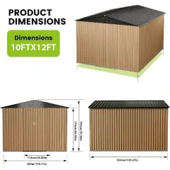 10x12 Ft Outdoor Metal Storage Shed, Galvanized Steel Garden Sheds with Lockable Doors, for Patio Lawn Backyard Outside Use, Grey