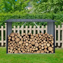 Gulches Outdoor Steel Firewood Rack,Open Wood Shed with Sloped Roof for Firewood,Pellet,or Lumber Storage,Black