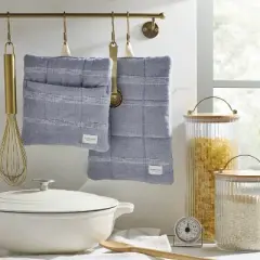 2pc Textured Stripe Potholder Set Blue - Hearth & Hand&trade; with Magnolia