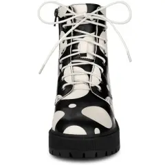 Allegra K Women's Platform Lace Up Polka Dots Printed Combat Boots