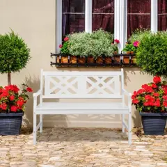 VINGLI 50" Outdoor Wood Bench, All Weather Resistant White Wooden Porch, 800lb Capacity Garden Bench for Yard Patio Park Outside