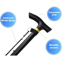 Attop Folding Lightweight Walking Stick - Adjustable Aluminum Metal Collapsible Travel Cane with Non-Slip Rubber Base