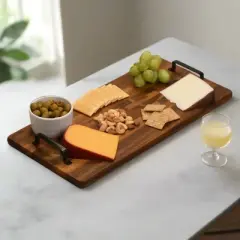 Kalmar Home Acacia Wood Tray w/ Metal Handles - Rect