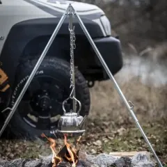 Petromax Outdoor Cooking Tripod with Variable Length Chain for Hanging Barbeque Grates or Dutch Ovens, Steel Camping Cook Stand with Adjustable Legs