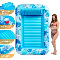 Joyfy Pool Floats Inflatable Pool Tanning Adults Floats Bed Tanning with Pillow Drink Holders Lounge Pool Float Tanning Pool for Adult Pool Party
