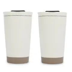 Lighthouse Christian Products Pin Dot Classic White 12 ounce Ceramic Travel Tumbler Mugs Blessed & Grateful, Set of 2