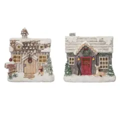 Transpac Resin Light Up Cozy Cabin Decor Set of 2 - Christmas Decorative Objects for Festive Home Accents