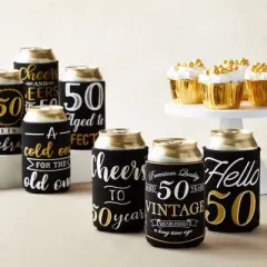 Sparkle and Bash 12 Pack 50th Birthday Can Cooler Sleeves for Soda - Cheers and Beers to 50 Years Decorations and Party Favors (2.5x4 in)