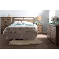 South Shore Queen Musano Headboard Natural Walnut: 5-Year Warranty, Laminated Particle Board, Storage Compartment