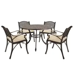 Kinger Home 5-Piece Outdoor Patio Dining Set for 4, Cast Aluminum Patio Furniture Table And Chairs with Cushions