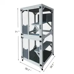 LOVMOR Wooden Catio Outdoo Cat Enclosure on Wheels, Kitty Condo Cage Shelter Playpen w/ Sliding Doors, Platforms & Weatherproof Asphalt Roof