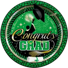 Treasures Gifted Green Graduation Plates 9in - Green Graduation Party Supplies - 24 Pack