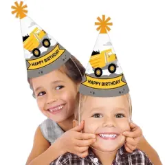 Big Dot of Happiness Dig It - Construction Party Zone - Cone Happy Birthday Party Hats for Kids and Adults - Set of 8 (Standard Size)