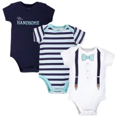 Little Treasure Baby Boy Cotton Bodysuits 3pk, Mr Handsome