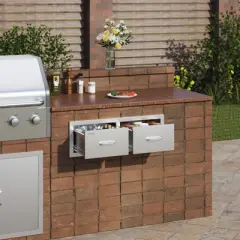 VEVOR Outdoor Kitchen Drawers 30\" W x 10\" H x 20\" D, Horizontal Double BBQ Access Drawers Stainless Steel with Handle, BBQ Island Drawers, Silver