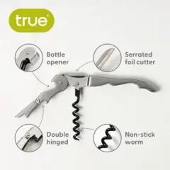 True TrueTap Double Hinged Waiter&rsquo;s Corkscrew, Stainless Steel Wine Key Bottle Opener with Foil Cutter