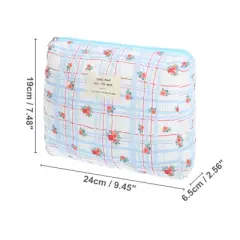 Unique Bargains Durable Medium Quilted Makeup Bag Blue Red 1 Pc