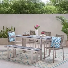 Quay 6pc Outdoor Aluminum Dining Set - Gray/Dark Gray/Silver - Christopher Knight Home