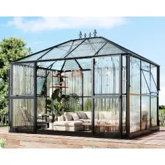 AMERLIFE Polycarbonate Greenhouse with Vent Windows, Lockable Double Doors