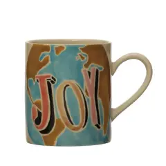 Storied Home Hand-Painted Stoneware Mug with Wax Relief Word "Joy", Multicolor