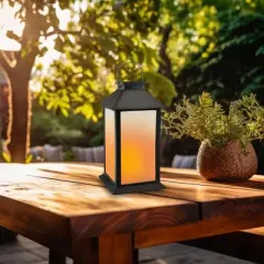 LumaBase Solar-Powered Flame-Effect LED Black Lantern