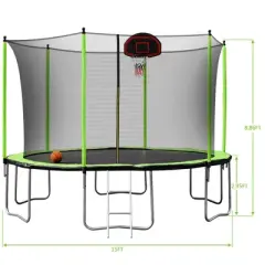 DSVIMOY Trampoline, Trampoline with Safety Enclosure Net, Trampoline with Basketball Hoop, Green, 180"*180"*106.32"
