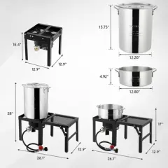 Winado 30QT Turkey Fryer and 10QT Fish Fryer Kit with Propane Stove and Foldable Side Table