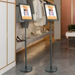 VEVOR Pedestal Sign Holder, 8.5 x 11 Inch Vertical and Horizontal Adjustable Poster Stand, Heavy-Duty Floor Standing Sign Holder, Black