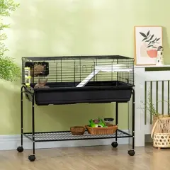 PawHut Small Animal Cage Bunny Guinea Pig Ferret Chinchilla Habitat with Wheels, Detachable Stand, Storage Shelf and Accessories, 39" x 22" x 36.5"