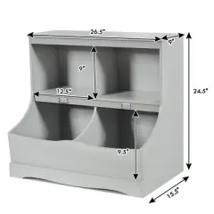 Costway Children's Multi-Functional Bookcase Toy Storage Bin Kids Floor Cabinet GreyWhite