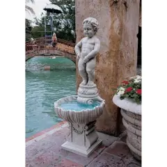 Design Toscano The Peeing Boy of Brussels Sculptural Fountain with Plinth Base
