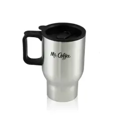 Mr. Coffee Expressway 13.5 Ounce Stainless Steel Thermal Travel Mug Cup with Lid in Silver