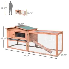 Akoasm 2-Layer Rabbit Hutch & Shelter With Slidable Tray,Detachable Run,For Indoor & Outdoor