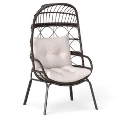 Costway Patio Wicker Rattan Egg Chair with Seat & Back Cushions Metal Indoor Outdoor