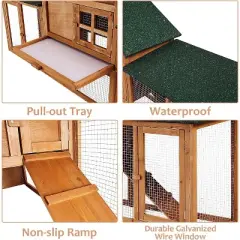 COZONY 80in Wooden Rabbit Hutch with Double Side Runs, Outdoor Chicken Coop Bunny Cage with Removable Tray & Weatherproof Roof
