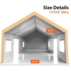 13 x 25 FT Metal Carport, with Side-Opening Door & Roll-Up Windows, All-Inclusive Metal Carport, Outdoor Portable Garage Shelters Tents, Yellow