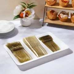 Juvale 96-Pcs Gold Plastic Silverware for Weddings, Birthday Parties, Graduation, Disposable Cutlery Includes Forks, Spoons, Knives (Serves 32)