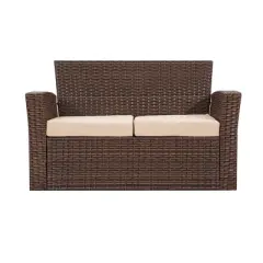 WestinTrends 4 Piece Outdoor Wicker Rattan Conversation Sofa set with Coffee table