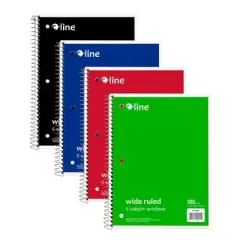 C-Line&reg; 5-Subject Notebook, Wide Ruled, 180 Sheets, Assorted Colors, Pack of 3