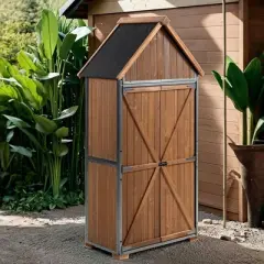 GDFStudio Forster Modern 67" Fir Wood Outdoor Storage Shed with Metal Frame