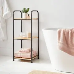 Short Bath Wood Storage Tower Black Metal - Brightroom&trade;: Powder-Coated MDF, Fixed Shelves, Rust-Resistant