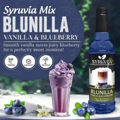 Syruvia BLUNILLA Syrup Vanilla Blueberry for Coffee 25.4 fl oz Premium Coffee Flavoring Syrup