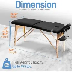SereneLife Portable Folding Massage Table with Carrying Case - Black