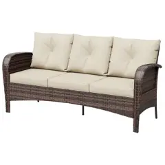 UPTIOT 3-person Patio Rattan Sofa With Wide Armrests